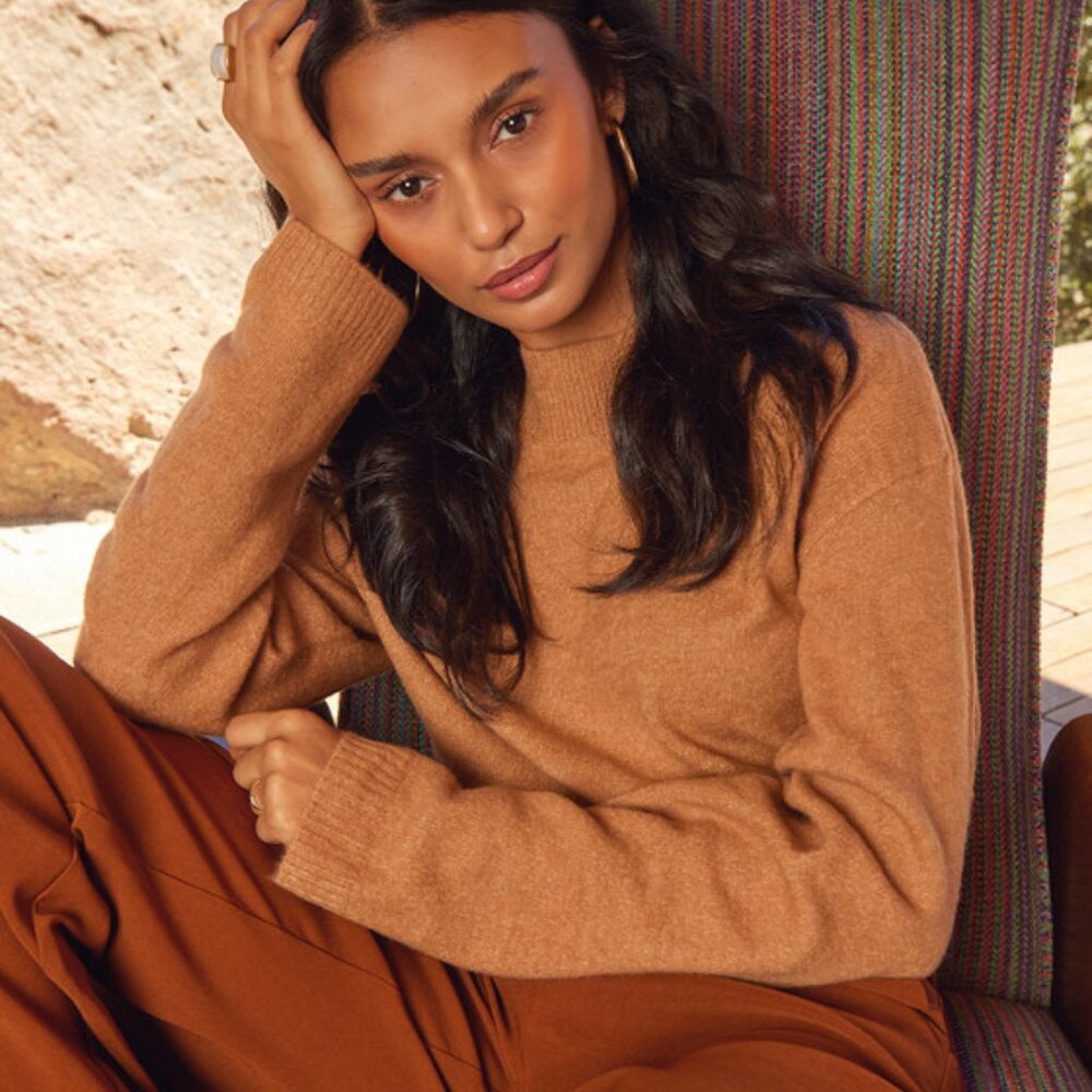 Lulus Wintry Wonders Light Brown Mock Neck Long Sleeve Sweater - Size S